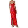 imagePRETTYGARDEN Cocktail Dresses for Women 2026 Summer Floral Off Shoulder Ruched Mesh Elegant Wedding Guest Maxi DressRust Red Floral