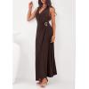 imagePRETTYGARDEN Holiday Cocktail Dresses for Women 2026 Summer Elegant V Neck Halter Backless Wedding Guest Party Midi DressBrown