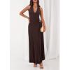 imagePRETTYGARDEN Holiday Cocktail Dresses for Women 2026 Summer Elegant V Neck Halter Backless Wedding Guest Party Midi DressBrown
