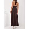 imagePRETTYGARDEN Holiday Cocktail Dresses for Women 2026 Summer Elegant V Neck Halter Backless Wedding Guest Party Midi DressBrown