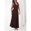 imagePRETTYGARDEN Holiday Cocktail Dresses for Women 2026 Summer Elegant V Neck Halter Backless Wedding Guest Party Midi DressBrown