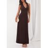 imagePRETTYGARDEN Holiday Cocktail Dresses for Women 2026 Summer Elegant V Neck Halter Backless Wedding Guest Party Midi DressBrown