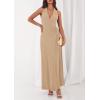 imagePRETTYGARDEN Holiday Cocktail Dresses for Women 2026 Summer Elegant V Neck Halter Backless Wedding Guest Party Midi DressKhaki