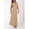 imagePRETTYGARDEN Holiday Cocktail Dresses for Women 2026 Summer Elegant V Neck Halter Backless Wedding Guest Party Midi DressKhaki