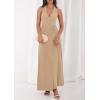 imagePRETTYGARDEN Holiday Cocktail Dresses for Women 2026 Summer Elegant V Neck Halter Backless Wedding Guest Party Midi DressKhaki