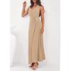 imagePRETTYGARDEN Holiday Cocktail Dresses for Women 2026 Summer Elegant V Neck Halter Backless Wedding Guest Party Midi DressKhaki