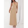 imagePRETTYGARDEN Holiday Cocktail Dresses for Women 2026 Summer Elegant V Neck Halter Backless Wedding Guest Party Midi DressKhaki