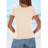 imagePRETTYGARDEN Short Sleeve Shirts for Women 2026 Summer Trendy Scoop Neck Ribbed Tops Spring Casual Slim Fitted Basic TeesBeige