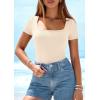 imagePRETTYGARDEN Short Sleeve Shirts for Women 2026 Summer Trendy Scoop Neck Ribbed Tops Spring Casual Slim Fitted Basic TeesBeige
