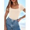 imagePRETTYGARDEN Short Sleeve Shirts for Women 2026 Summer Trendy Scoop Neck Ribbed Tops Spring Casual Slim Fitted Basic TeesBeige