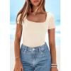 imagePRETTYGARDEN Short Sleeve Shirts for Women 2026 Summer Trendy Scoop Neck Ribbed Tops Spring Casual Slim Fitted Basic TeesBeige