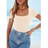imagePRETTYGARDEN Short Sleeve Shirts for Women 2026 Summer Trendy Scoop Neck Ribbed Tops Spring Casual Slim Fitted Basic TeesBeige
