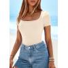imagePRETTYGARDEN Short Sleeve Shirts for Women 2026 Summer Trendy Scoop Neck Ribbed Tops Spring Casual Slim Fitted Basic TeesBeige