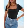 imagePRETTYGARDEN Short Sleeve Shirts for Women 2026 Summer Trendy Scoop Neck Ribbed Tops Spring Casual Slim Fitted Basic TeesBlack