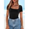 imagePRETTYGARDEN Short Sleeve Shirts for Women 2026 Summer Trendy Scoop Neck Ribbed Tops Spring Casual Slim Fitted Basic TeesBlack