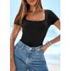 imagePRETTYGARDEN Short Sleeve Shirts for Women 2026 Summer Trendy Scoop Neck Ribbed Tops Spring Casual Slim Fitted Basic TeesBlack