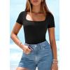 imagePRETTYGARDEN Short Sleeve Shirts for Women 2026 Summer Trendy Scoop Neck Ribbed Tops Spring Casual Slim Fitted Basic TeesBlack