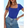 imagePRETTYGARDEN Short Sleeve Shirts for Women 2026 Summer Trendy Scoop Neck Ribbed Tops Spring Casual Slim Fitted Basic TeesBrilliant Blue