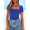 imagePRETTYGARDEN Short Sleeve Shirts for Women 2026 Summer Trendy Scoop Neck Ribbed Tops Spring Casual Slim Fitted Basic TeesBrilliant Blue