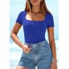 imagePRETTYGARDEN Short Sleeve Shirts for Women 2026 Summer Trendy Scoop Neck Ribbed Tops Spring Casual Slim Fitted Basic TeesBrilliant Blue