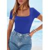 imagePRETTYGARDEN Short Sleeve Shirts for Women 2026 Summer Trendy Scoop Neck Ribbed Tops Spring Casual Slim Fitted Basic TeesBrilliant Blue