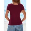 imagePRETTYGARDEN Short Sleeve Shirts for Women 2026 Summer Trendy Scoop Neck Ribbed Tops Spring Casual Slim Fitted Basic TeesBurgundy