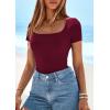 imagePRETTYGARDEN Short Sleeve Shirts for Women 2026 Summer Trendy Scoop Neck Ribbed Tops Spring Casual Slim Fitted Basic TeesBurgundy