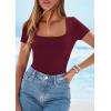 imagePRETTYGARDEN Short Sleeve Shirts for Women 2026 Summer Trendy Scoop Neck Ribbed Tops Spring Casual Slim Fitted Basic TeesBurgundy