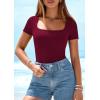 imagePRETTYGARDEN Short Sleeve Shirts for Women 2026 Summer Trendy Scoop Neck Ribbed Tops Spring Casual Slim Fitted Basic TeesBurgundy