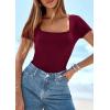 imagePRETTYGARDEN Short Sleeve Shirts for Women 2026 Summer Trendy Scoop Neck Ribbed Tops Spring Casual Slim Fitted Basic TeesBurgundy