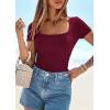 imagePRETTYGARDEN Short Sleeve Shirts for Women 2026 Summer Trendy Scoop Neck Ribbed Tops Spring Casual Slim Fitted Basic TeesBurgundy