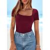 imagePRETTYGARDEN Short Sleeve Shirts for Women 2026 Summer Trendy Scoop Neck Ribbed Tops Spring Casual Slim Fitted Basic TeesBurgundy