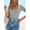 imagePRETTYGARDEN Short Sleeve Shirts for Women 2026 Summer Trendy Scoop Neck Ribbed Tops Spring Casual Slim Fitted Basic TeesGrey
