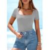 imagePRETTYGARDEN Short Sleeve Shirts for Women 2026 Summer Trendy Scoop Neck Ribbed Tops Spring Casual Slim Fitted Basic TeesGrey