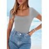 imagePRETTYGARDEN Short Sleeve Shirts for Women 2026 Summer Trendy Scoop Neck Ribbed Tops Spring Casual Slim Fitted Basic TeesGrey