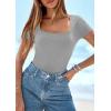 imagePRETTYGARDEN Short Sleeve Shirts for Women 2026 Summer Trendy Scoop Neck Ribbed Tops Spring Casual Slim Fitted Basic TeesGrey