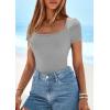 imagePRETTYGARDEN Short Sleeve Shirts for Women 2026 Summer Trendy Scoop Neck Ribbed Tops Spring Casual Slim Fitted Basic TeesGrey