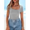 imagePRETTYGARDEN Short Sleeve Shirts for Women 2026 Summer Trendy Scoop Neck Ribbed Tops Spring Casual Slim Fitted Basic TeesGrey