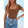imagePRETTYGARDEN Short Sleeve Shirts for Women 2026 Summer Trendy Scoop Neck Ribbed Tops Spring Casual Slim Fitted Basic TeesKhaki
