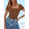 imagePRETTYGARDEN Short Sleeve Shirts for Women 2026 Summer Trendy Scoop Neck Ribbed Tops Spring Casual Slim Fitted Basic TeesKhaki