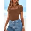 imagePRETTYGARDEN Short Sleeve Shirts for Women 2026 Summer Trendy Scoop Neck Ribbed Tops Spring Casual Slim Fitted Basic TeesKhaki