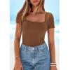 imagePRETTYGARDEN Short Sleeve Shirts for Women 2026 Summer Trendy Scoop Neck Ribbed Tops Spring Casual Slim Fitted Basic TeesKhaki