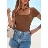 imagePRETTYGARDEN Short Sleeve Shirts for Women 2026 Summer Trendy Scoop Neck Ribbed Tops Spring Casual Slim Fitted Basic TeesKhaki
