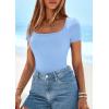 imagePRETTYGARDEN Short Sleeve Shirts for Women 2026 Summer Trendy Scoop Neck Ribbed Tops Spring Casual Slim Fitted Basic TeesLight Blue