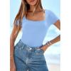 imagePRETTYGARDEN Short Sleeve Shirts for Women 2026 Summer Trendy Scoop Neck Ribbed Tops Spring Casual Slim Fitted Basic TeesLight Blue