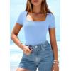 imagePRETTYGARDEN Short Sleeve Shirts for Women 2026 Summer Trendy Scoop Neck Ribbed Tops Spring Casual Slim Fitted Basic TeesLight Blue