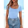 imagePRETTYGARDEN Short Sleeve Shirts for Women 2026 Summer Trendy Scoop Neck Ribbed Tops Spring Casual Slim Fitted Basic TeesLight Blue