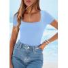 imagePRETTYGARDEN Short Sleeve Shirts for Women 2026 Summer Trendy Scoop Neck Ribbed Tops Spring Casual Slim Fitted Basic TeesLight Blue