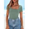 imagePRETTYGARDEN Short Sleeve Shirts for Women 2026 Summer Trendy Scoop Neck Ribbed Tops Spring Casual Slim Fitted Basic TeesSage Green