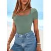 imagePRETTYGARDEN Short Sleeve Shirts for Women 2026 Summer Trendy Scoop Neck Ribbed Tops Spring Casual Slim Fitted Basic TeesSage Green